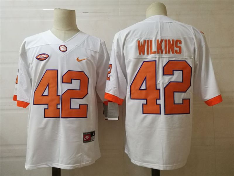 Men Clemson Tigers #42 Wilkins White Nike 2025 NCAA Jersey